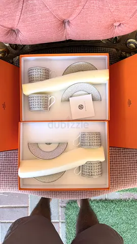 Hermes Paris Tea Cup and Saucer Mosaique Au 24 Platinum 4 sets