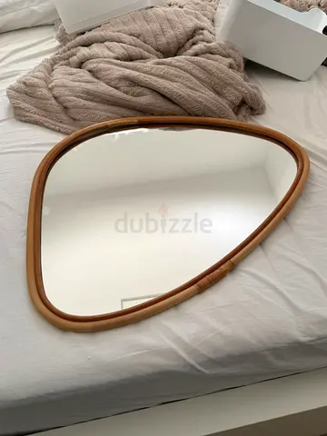 Wavy Rattan-Style Wall Mirror (Light Brown) - Good Condition