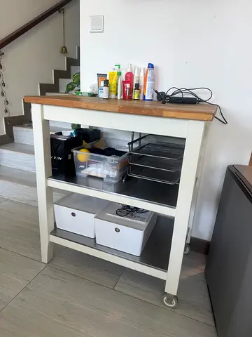 IKEA Kitchen Trolley / Island Cart on Wheels, white with wood top
