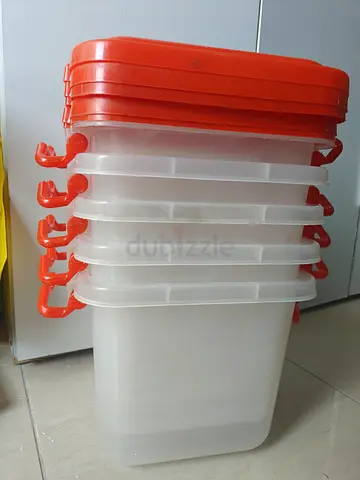 Set of 6 Plastic Storage Buckets with Lids (Stackable)