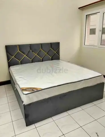 Queen Velvet Bed Frame with New Mattress - Grey