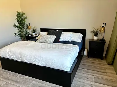 Ikea King size Black Malm bed frame with Ikea King mattress