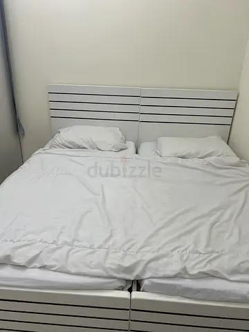 White double bed frame with headboard panels with Mattress