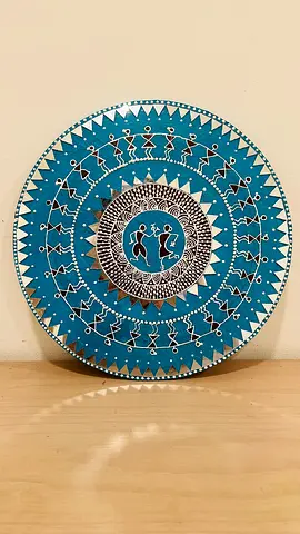Hand-painted Tribal Motif Decorative Plate - Turquoise