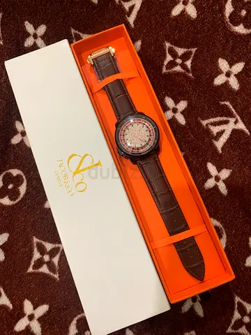 Jacob  Co. brown leather strap wristwatch in  box Quartz watch