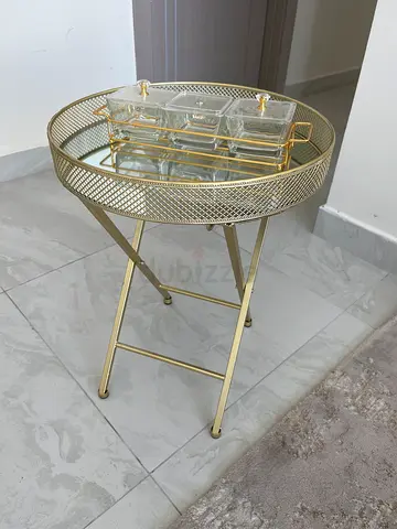 Gold Round Glass Top Serving/Bar Trolley Table