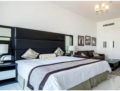 Bed with bed frame and mirror