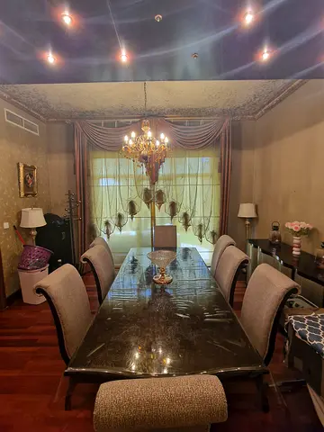 Dining table with 6 upholstered chairs - classic wooden set. Original cost 20k AED