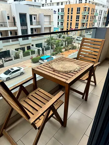 Wooden Balcony Dining Set - Folding Table with 2 Chairs, 2 small folding chairs