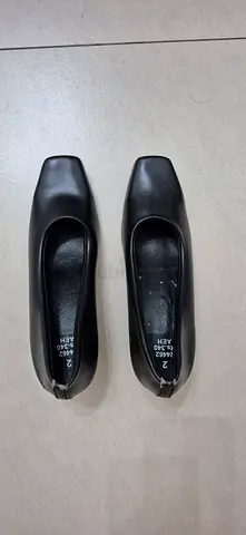 Pair of black square-toe womens pumps, size 2 (UK) - good condition
