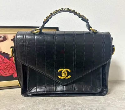 Black Chanel Style Quilted Leather Top-Handle Bag (Vintage style)