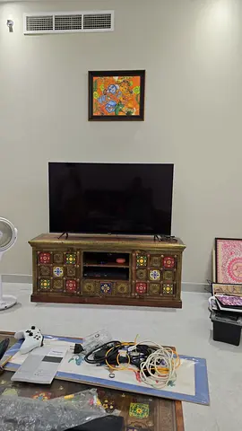 Solid wood TV table with antique finish