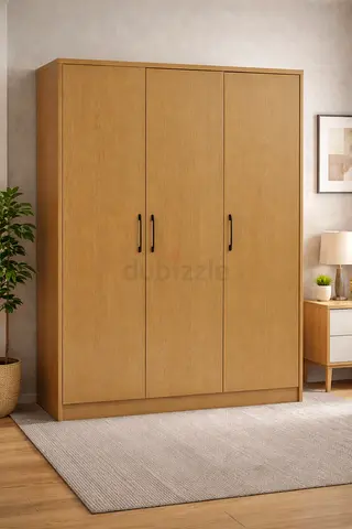 Modern 3 Door Wooden Wardrobe with Lockable Drawer – Oak Storage Cabinet For Bedrooms