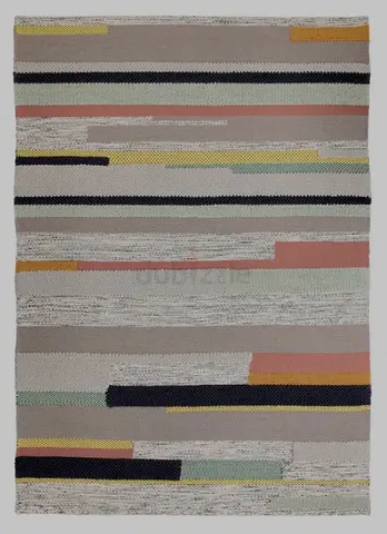 Handmade and Very Original Modern Striped Area Rug — Neutral Tones with Pastel Accents