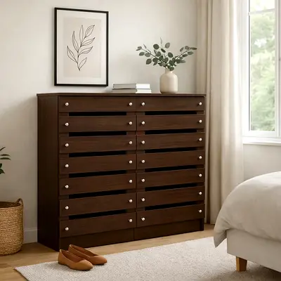 Wenge Wooden Shoe Cabinet – 2 Door Shoe Cabinet with 4 Shelves For Homes