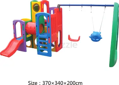 Large Multi-Play Kids Playground Set with Slide, Swings and Tunnel (370×340×200cm)