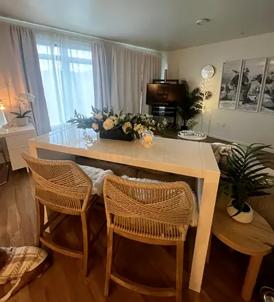 CB2 White kitchen island / bar table- great condition