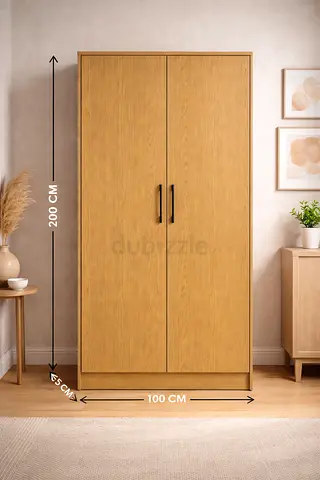 Modern Wooden Wardrobe with Shelves  Drawer – Oak Finish Storage Cabinet for Bedroom UAE