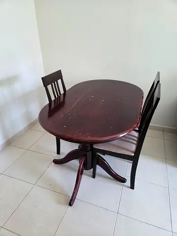 Wooden Dining Table with 2 Chairs - Dark Mahogany, Used