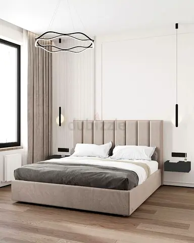Upholstered Double Bed Frame with Padded Headboard -