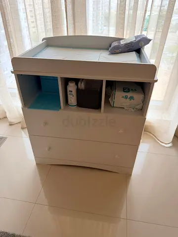 White Baby Changing Dresser with Changing Top and Baby Bed - Good Condition