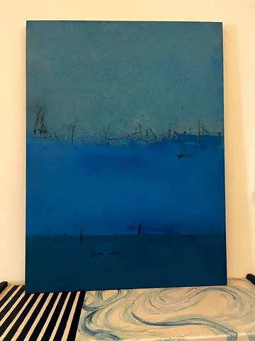 Nitin Dadrawala Abstract Blue Gradient Canvas Oil Painting - Minimal Seascape Style