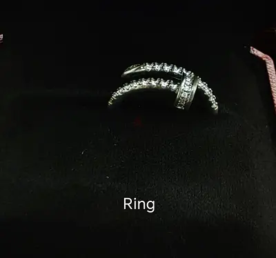 Silver-tone double band ring with embedded stones (size approx. standard)