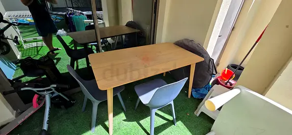 Ikea wooden table for sale with 2 x chairs.