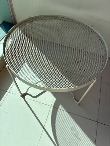 Round White Metal Mesh Patio Table - Foldable/Lightweight