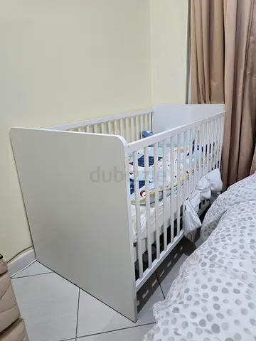 White Wooden Baby Crib — Good Condition