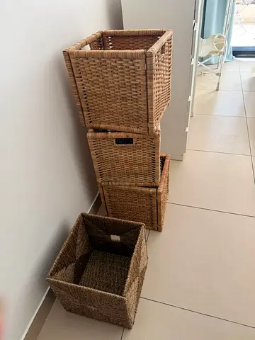 Set of 4 Woven Seagrass Storage Baskets — Stackable, Natural Finish