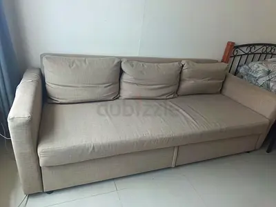 Beige 3-Seater Sofa Bed with Storage — Good Condition