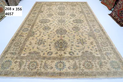 Large 2.7 x3.6m afghan handmade Beige Floral Rug - 9x12 (Approx.)