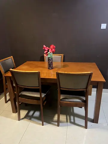 Solid Wood Dining Table with 4 Chairs - Medium Brown