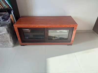 Wooden TV Stand / Entertainment Unit with Glass Sliding Doors