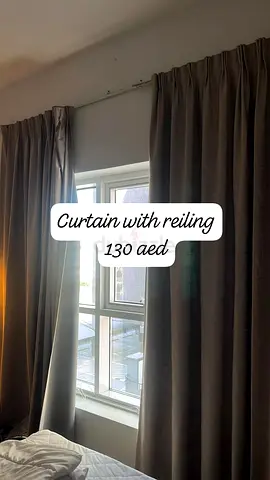 Pair of Grey Blackout Curtains with Curtain Rail - 130 AED