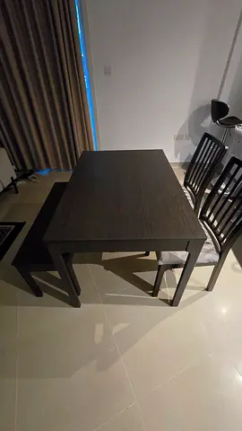 IKEA table expandable  chairs + bench
