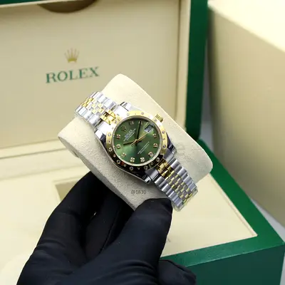 Rolex Two-Tone Jubilee Bracelet Watch with Green Dial and Diamond Markers
