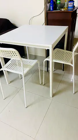 IKEA Simple White Dining Table with 2 Matching Chairs - Compact