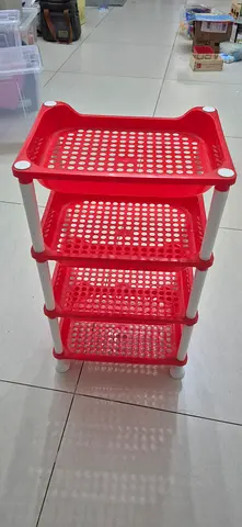 Red 3-Tier Plastic Storage Shelf - Lightweight and Stackable