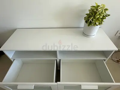 White Low Storage Cabinet with Two Deep Drawers