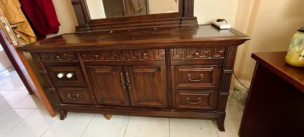 Solid Wood Vintage Dresser / Sideboard with Mirror - Dark Brown