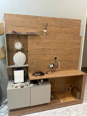 Wood Finish TV Entertainment Unit with Storage Cabinets