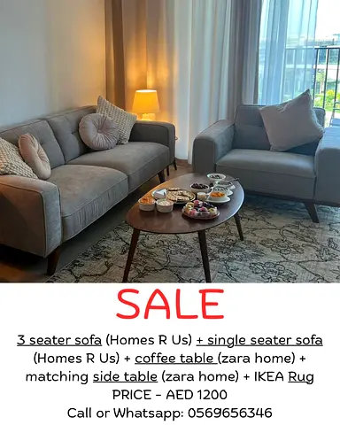 3-seater and single-seater sofa set with coffee  side tables + rug - AED 1200