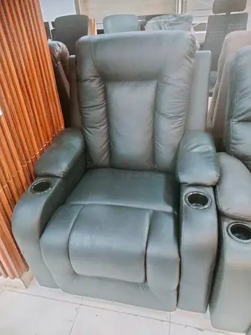 Single Black Leather Recliner Chair with Cup Holders
