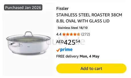 Fissler Stainless Steel Roaster 38cm (8.8L) with Glass Lid - Never Opened. NEW