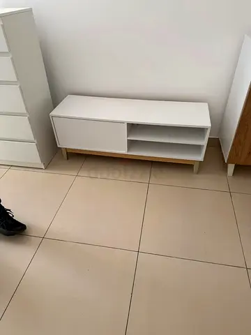 White Low TV Cabinet / Media Unit with Storage Shelves