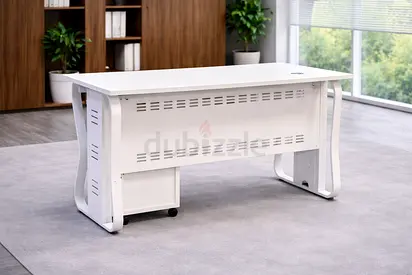 White Office Desk with Lockable Drawers – Modern Wooden Office Table Workstation with Storage