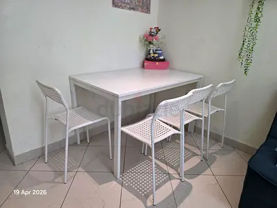 White Dining Table with 4 Matching Chairs - Compact Set