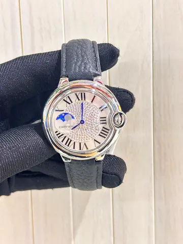 Cartier-style Ladies Moonphase Watch with Leather Strap